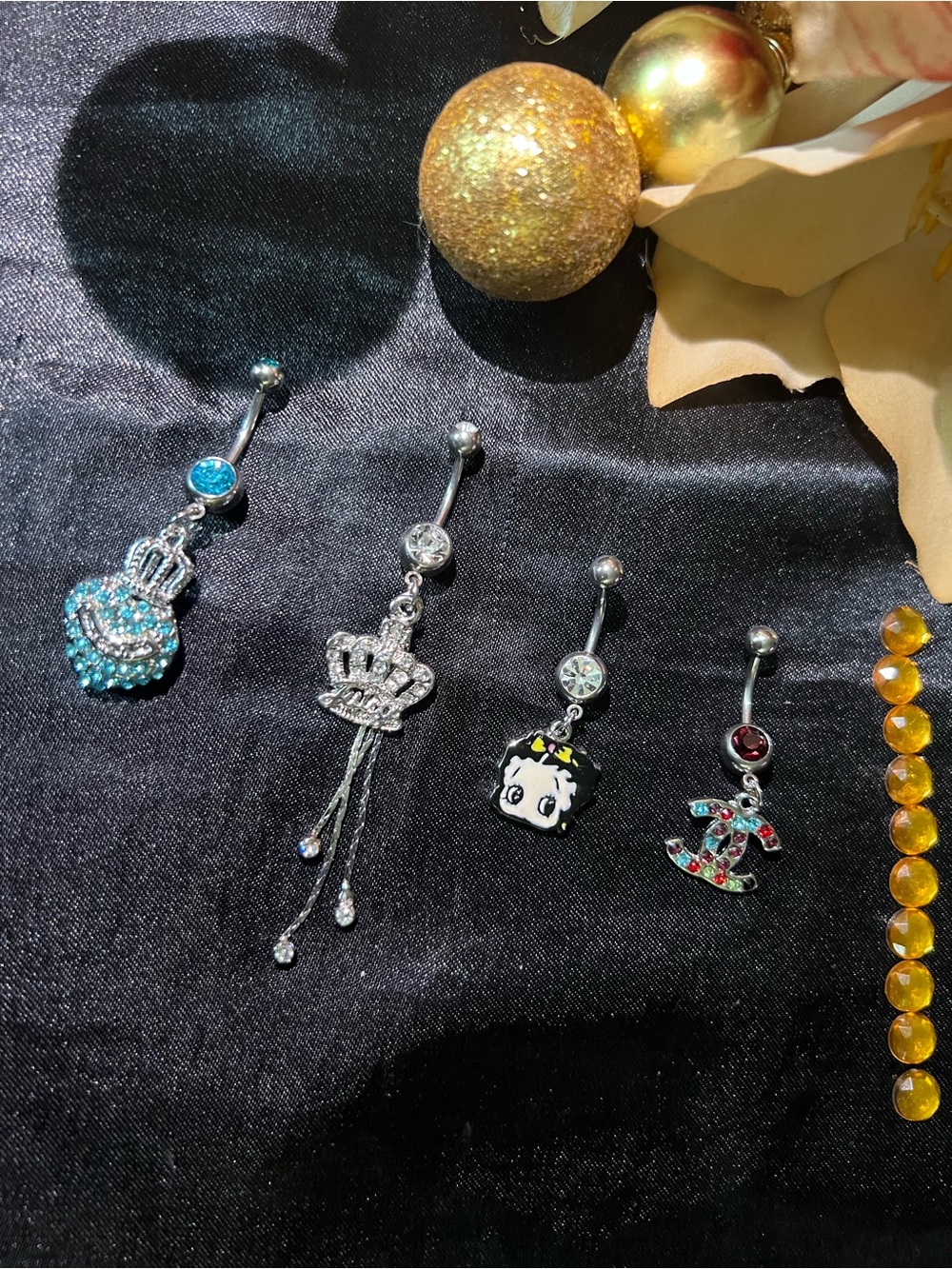 4 Piece Silver-Tone & Multicolor Belly Ring Collection